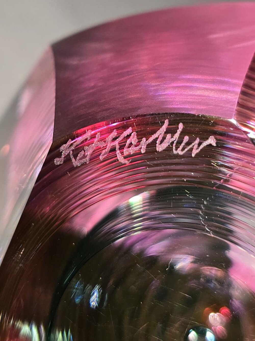Kit Karbler & Michael David Signed Faceted Paperweight Art Glass Optic Geometric - Picture 10 of 16